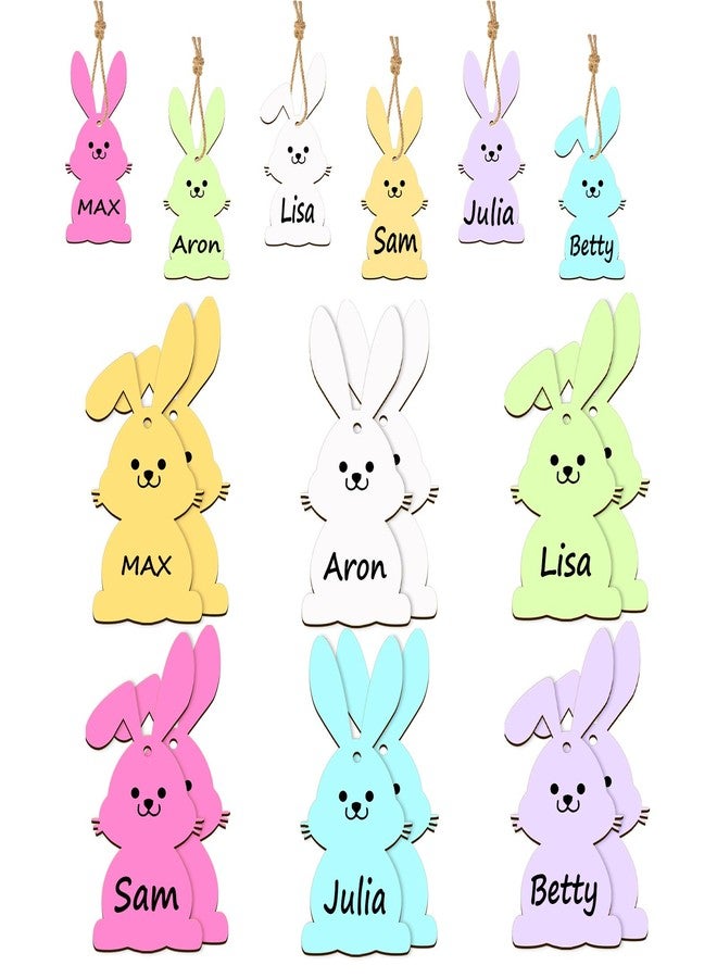 GRMIKBU 12PCS Wooden Easter Basket Name Tags - DIY Unfinished Blank Wooden Basket Tags with String, Cute Wood Bunny tag Decorations for Kids Party Favors, Spring Party Decor - Image 1